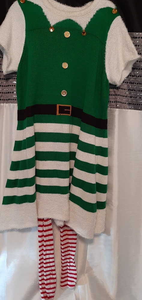 Elf sweater dress with tights